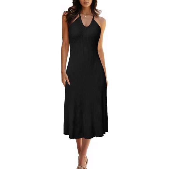 Dresses & Skirts - Women's V Neck Swing Dress Knit Adjustable Halter Summer Vacation Cozy